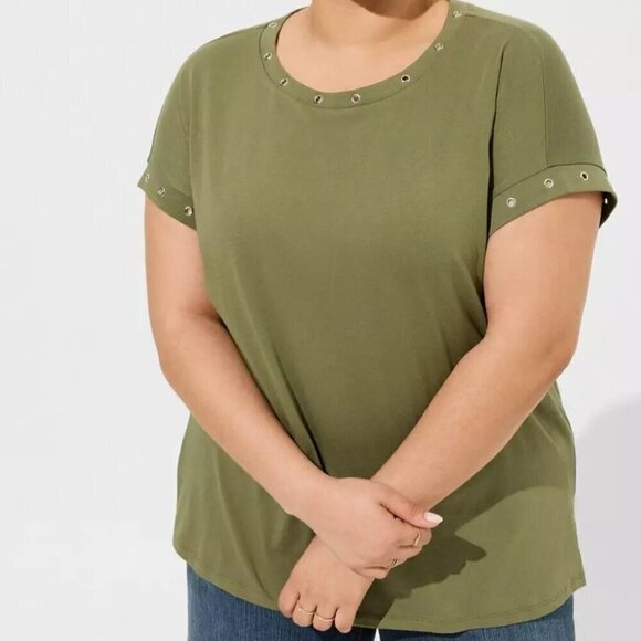 Torrid Heritage Jersey Knit Tank Size 2 2X Grommets Dolman Sleeves Crew Neck - Picture 10 of 10